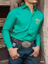 Men's black long-sleeved shirt, Western style retro bull head 3D print casual shirt, comfortable men's everyday commuting top.