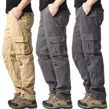 Large Pocket Loose Overalls Men's Outdoor Sports Jogging Tactical Pants Elastic Waist Pure Cotton Casual Work Pants